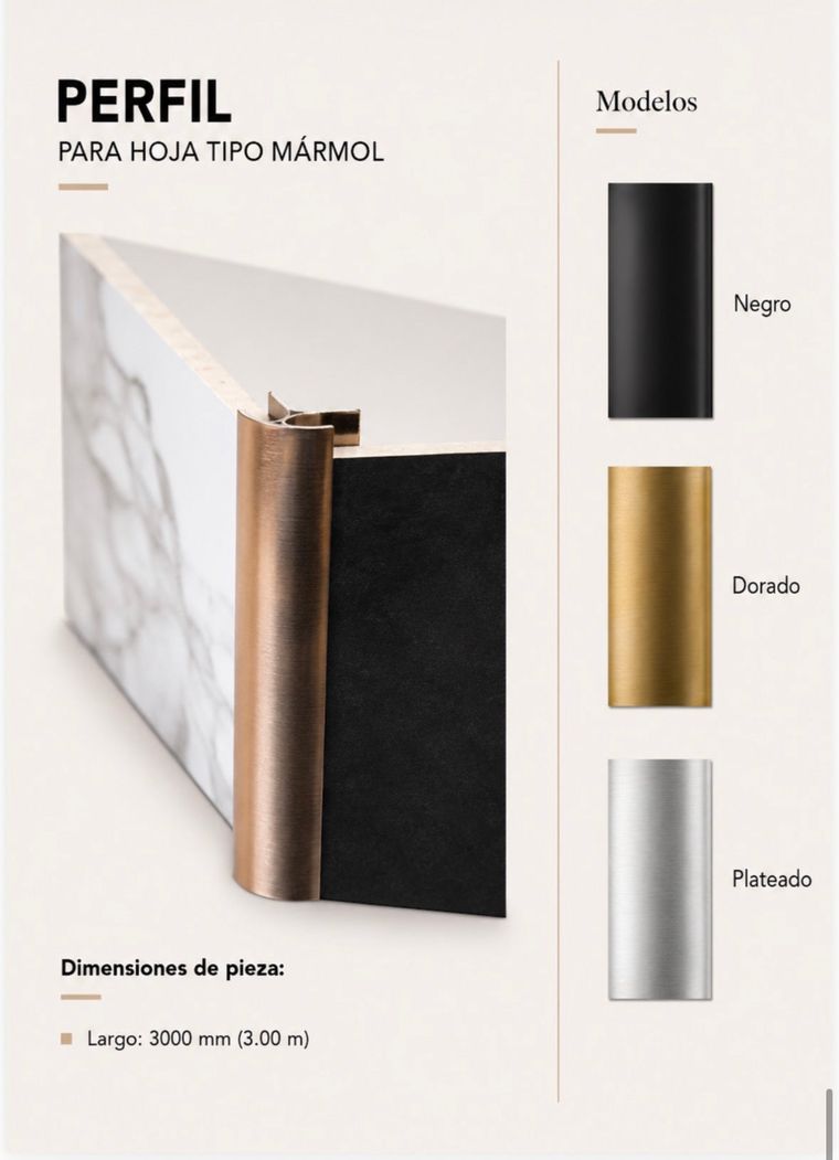 Perfil de remate · Negro, Dorado, Plateado
