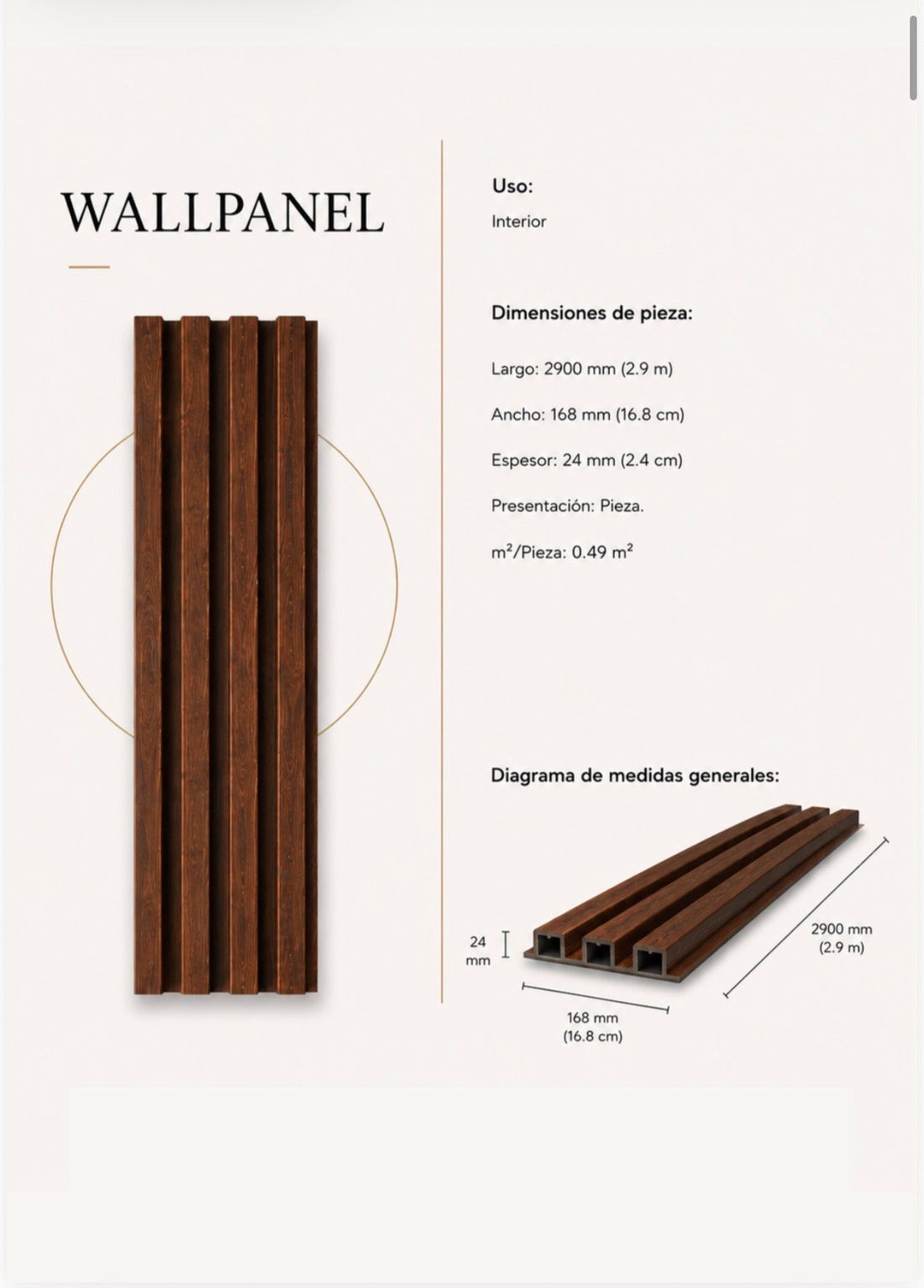Wallpanel · 2900 × 168 × 24 mm · 0 49 m² por pieza  render conceptual HAKÛ