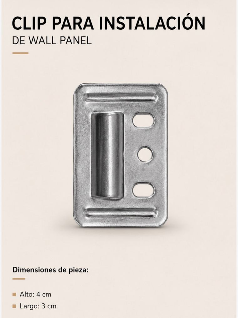 Clip de instalación · pieza de 4 × 3 cm